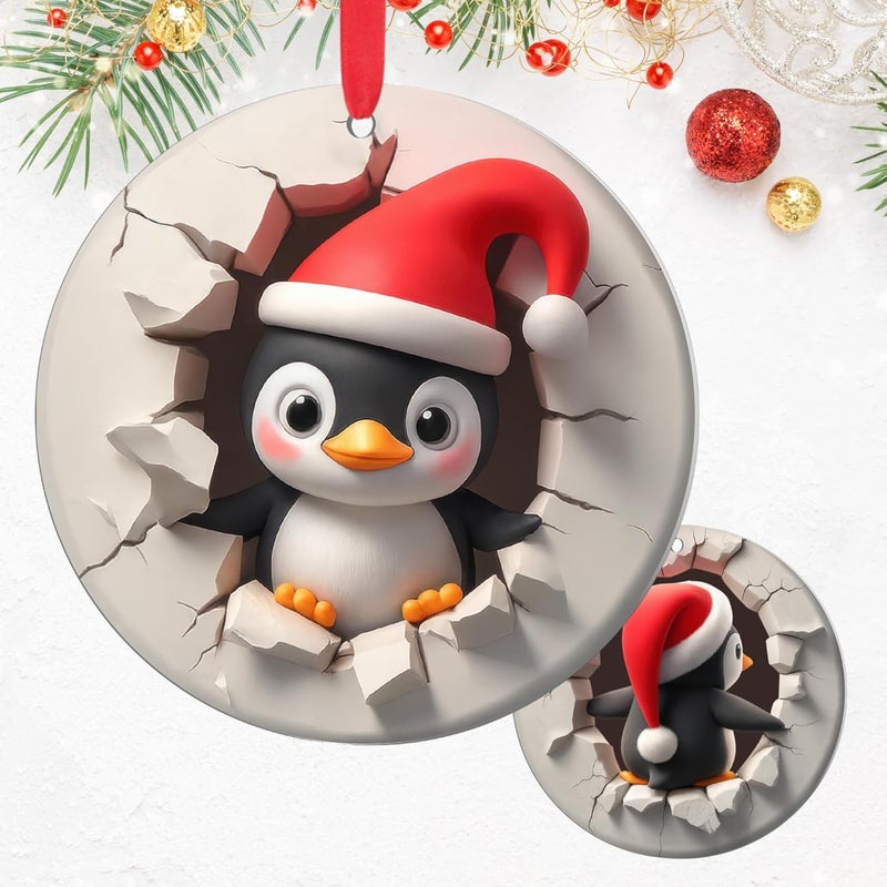 Hutato Penguin Ornament 2D – Penguin Christmas Ornaments, Penguin Ornaments for Christmas Tree, Funny Penguins Decorations for Tree, Cute, Animal Gifts for Women, Men, Couple, Wife, Husband, Animal Ornament - Image 1